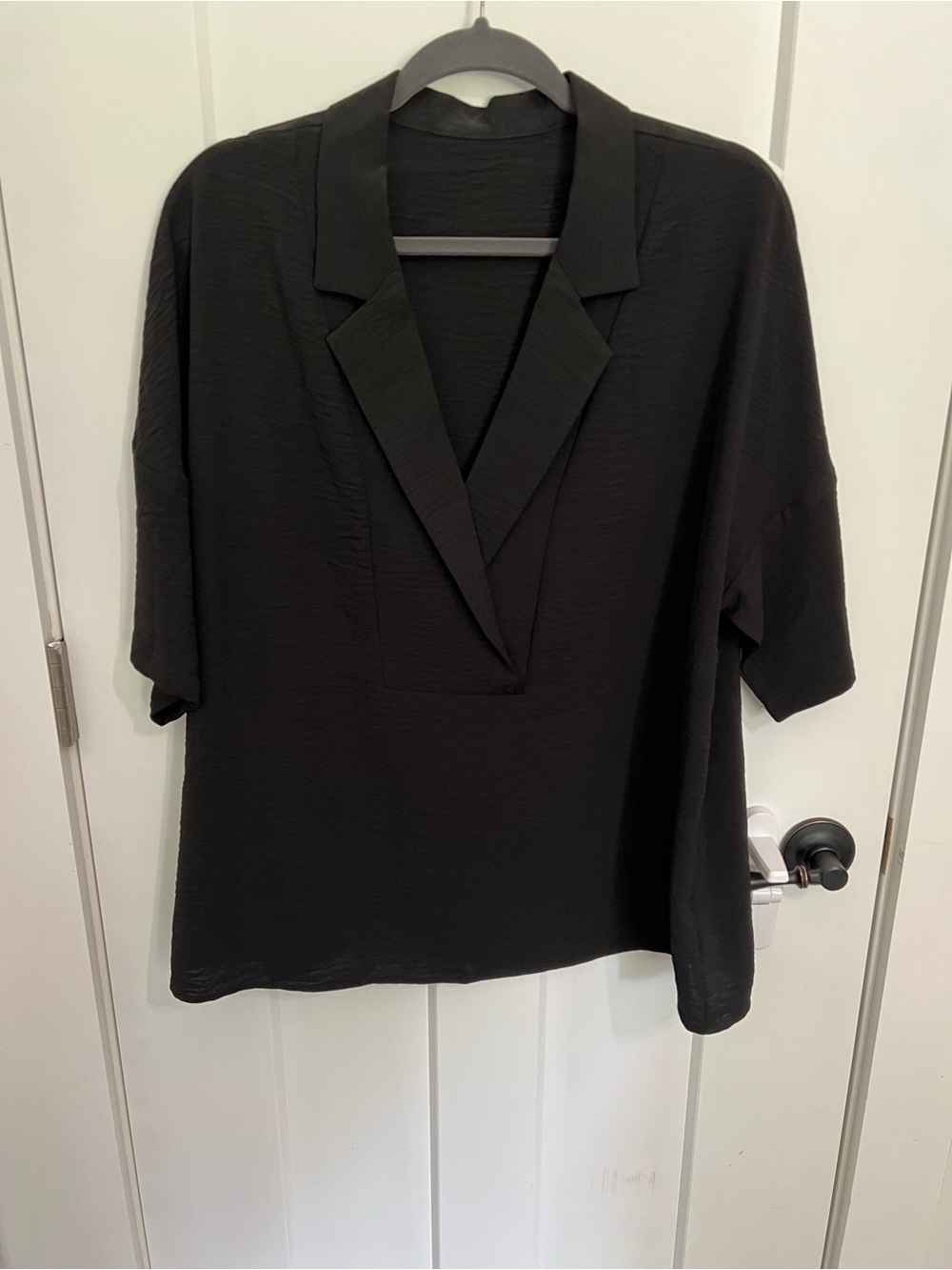 Black V-Neck Collared Women's Top